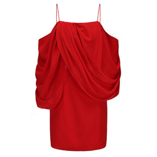 AtelierMissLu【弗拉明戈】2024秋冬不规则垂褶露肩吊带连衣裙