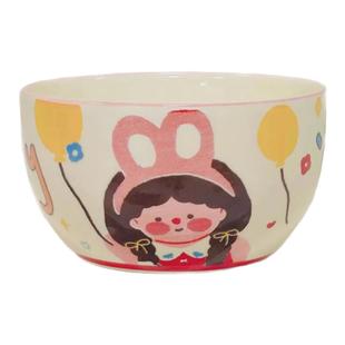 6寸大碗汤面碗米饭碗家用2024新款高颜值可爱儿童餐具陶瓷沙拉碗