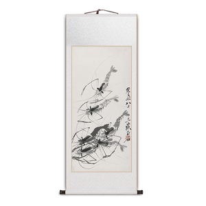 齐白石虾趣图卷轴挂画客厅装饰画