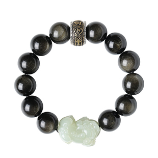 金曜石和田玉招财貔貅手串男本命年马护身符礼物天然黑曜石手链