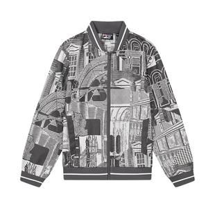 FILA斐乐官方男子梭织外套秋时尚潮流满印宽松棒球外套男