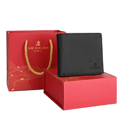 稻草人红色礼盒男士真皮钱包