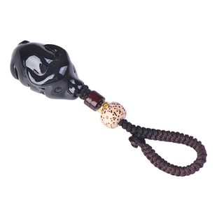 黑曜石生肖牛吊坠玉石扭转乾坤黑色时来运转吉祥物挂件本命年饰品