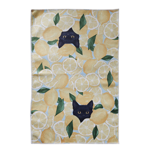 40*60大号厨房巾柠檬猫咪超细纤维华夫格吸水不掉毛擦碗布擦手巾