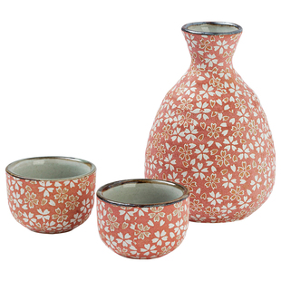 日本清酒杯酒具礼盒日式手绘樱花一壶两杯套装家用老式陶瓷烧酒杯