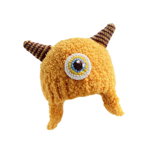 可爱萌小怪兽手工婴儿帽子男女宝宝冬季保暖加厚卡通珊瑚绒护耳帽