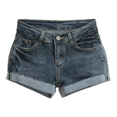 低腰丰胯卷边牛仔短裤女