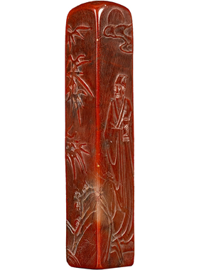 清代寿山石蜡烛红诗文印章摆件