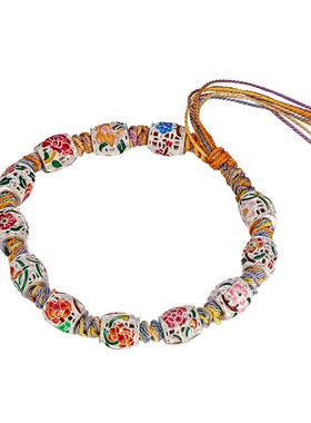 足银999珐琅彩十二花神流苏手链