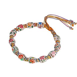 九乐足银999银手链女珐琅彩十二花神流苏手串新中式国风纯银手链