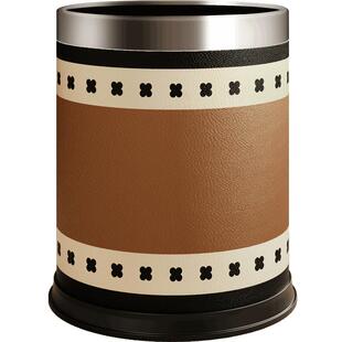 法式中古风皮革垃圾桶家用客厅卧室卫生间大号大容量室内圆形复古