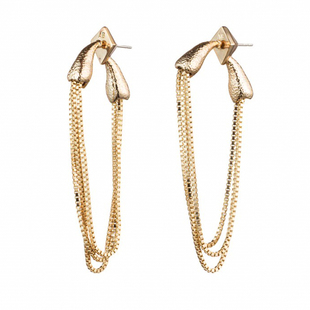 鬼才设计师 小众ins极简复古欧美黄铜镀金色挂链条流苏耳环防过敏