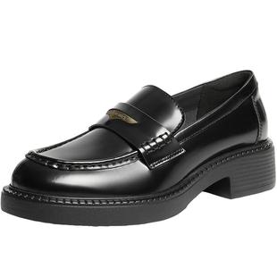 张凌赫秦岚推荐百丽海鸥乐福鞋女26新款真皮黑色小皮单鞋B2972A