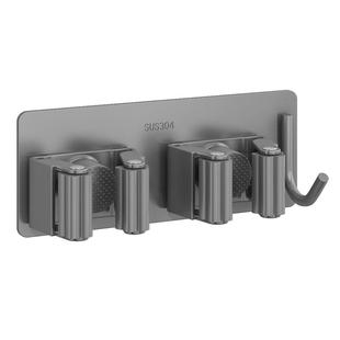 枪灰不锈钢拖把挂钩免打孔壁挂卫生间扫把收纳强力固定卡扣拖布夹