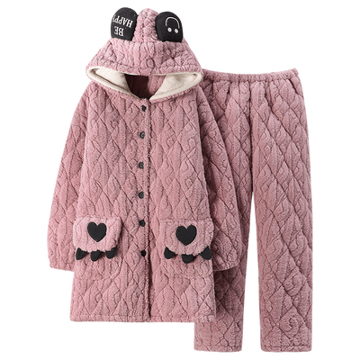 睡衣女珊瑚绒夹棉冬季家居服