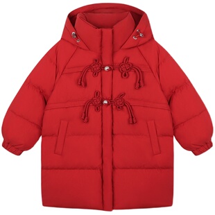 Amybaby女童羽绒服2025新款冬季儿童中国风盘扣长款加厚保暖外套