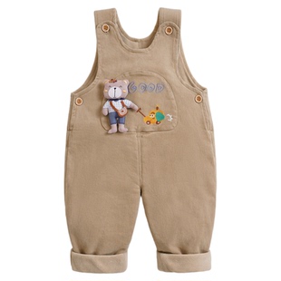 宝宝背带裤秋冬加绒2025新款男宝小童保暖外穿连体可爱布偶小熊