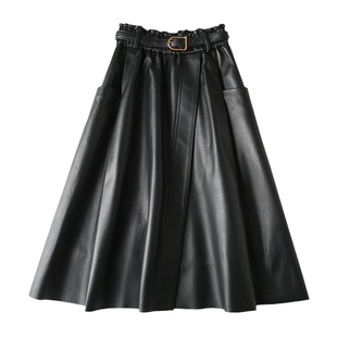 绵羊皮半身皮裙女中长款高腰a字不规则秋冬新款时尚过膝真皮裙子