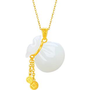 周六福和田玉吊坠足金金镶玉白玉福袋妈妈玉坠挂件挂坠情人节