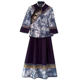 贵州布依衣族服装女民族风套装扎染少数民族服饰苗族壮族修身春秋