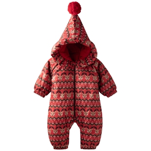 【圣诞奇境】aqpa爱帕宝宝秋冬红品圣诞带帽连体衣加厚婴儿棉服