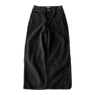 [打底绝配]nofaith loose baggy水洗纯黑牛仔裤基础立体宽松长裤