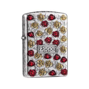 Zippo打火机玫瑰浮雕官方正版盔甲镀银煤油防风送男朋友生日礼物