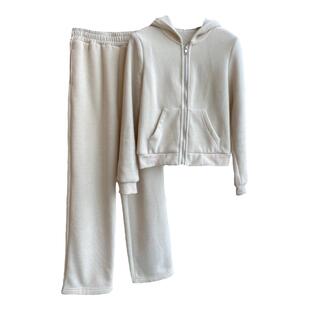 AMR UU◆暖暖过冬 慵懒加厚加绒连帽卫衣卫裤两件套女休闲套装新