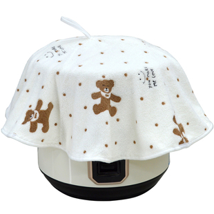 圆形多用盖巾万用抹布小熊印花挂式擦手巾吸水不掉毛珊瑚绒盖布