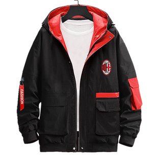 AC米兰球迷服红黑军团意甲足球周边夹克连帽薄款男女加绒外套帽衫