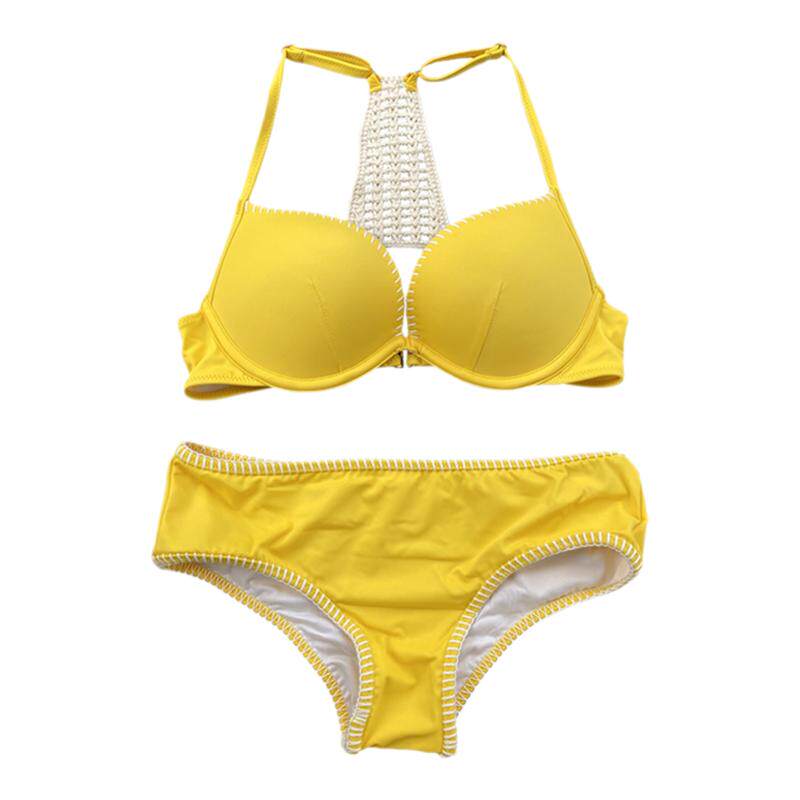 24年比基尼小胸聚拢显胸大泳衣三角游泳装夏季柠檬黄三点式bikini