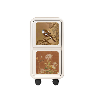 中古风实木床头柜带轮子可移动2025新款小型家用卧室收纳床边窄柜