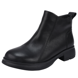 加绒真皮切尔西靴女2026春季新款英伦复古平底百搭舒适棕色短靴子