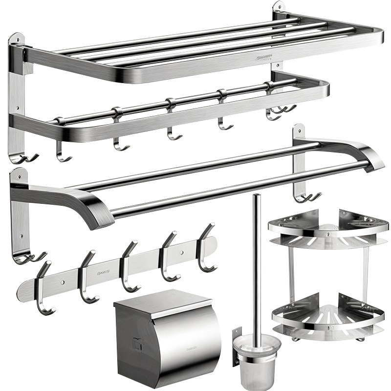 箭牌ARROW 免打孔毛巾架五金挂件套装卫生间不锈钢折叠浴巾置物架