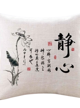 中式水墨字画抱枕禅意书房茶室靠垫中国风沙发龙年国潮客厅枕头