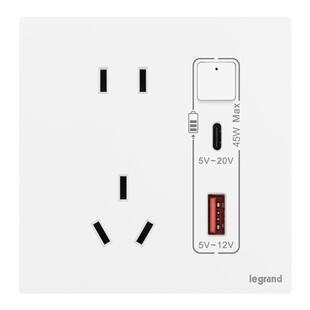 罗格朗仕典Plus开关插座5五孔USB快充A+C多孔45W家用86型哑光面板