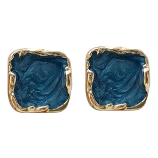 S925银针复古港风耳钉简约气质小清新耳环个性滴油小巧耳夹无耳洞