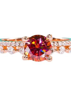 chin18K金红宝石双层复古戒指