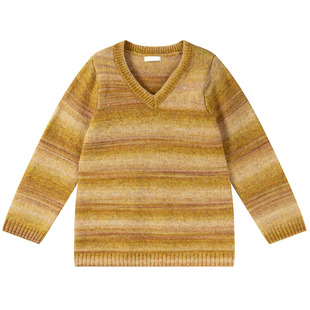 小众设计感扎染毛衣胖莹莹大码女装春季撞色条纹显瘦费尔岛针织衫