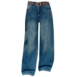 2025冬Jeans阿凡牛A5421加厚复合绒保暖宽松显瘦女牛仔老爹弯刀裤