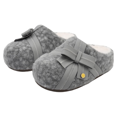 SMILEY笑脸灰冬季女蝴蝶结穆勒拖