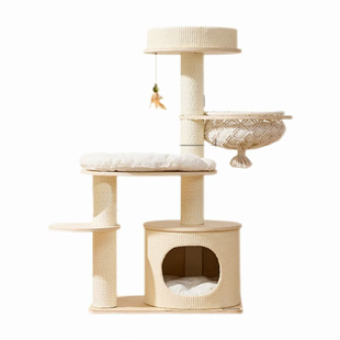 汪思喵想 奶油实木猫爬架猫窝猫树一体小户型不占地猫架大猫专用