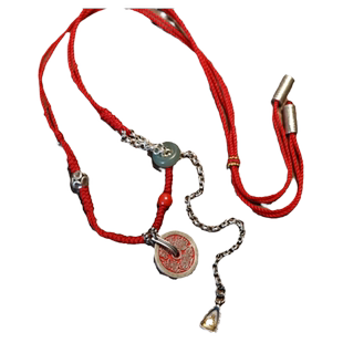 925银圆牌吊坠新中式国风平安扣红绳民族风项链女手工编织