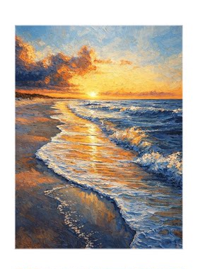 手绘油画肌理日出海景客厅装饰画玄关挂画高级感艺术抽象画
