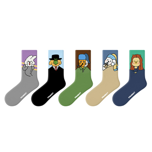 Primeet派米艺术家袜子女中筒袜青少年趣味卡通插画男运动男生棉