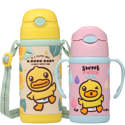 小黄鸭不锈钢儿童保温杯带吸管