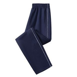 校服裤子藏青色反光条小学生初中生直筒束脚春秋款细白条运动长裤