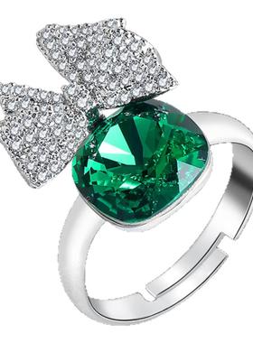 蝴蝶结珠宝设计款翠绿方向戒指女