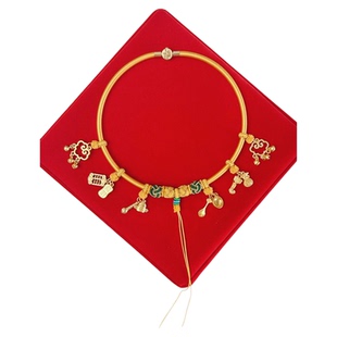 宝宝周岁长命锁项圈儿童红挂绳百天项链婴儿满月百岁平安金锁编绳