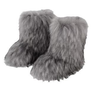 gal毛毛雪地靴冬新款辣妹套筒加厚仿貉子狐狸毛平跟毛茸茸中筒靴